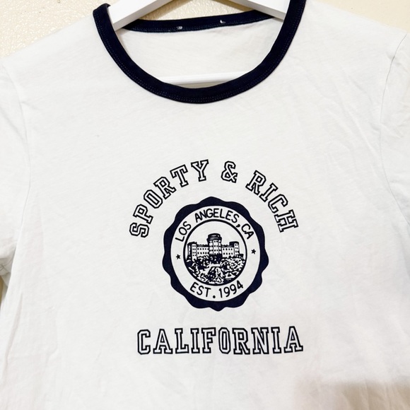 SPORTY & RICH California Emblem Ringer Short Sleeve White/Navy Blue Tee - Picture 9 of 11